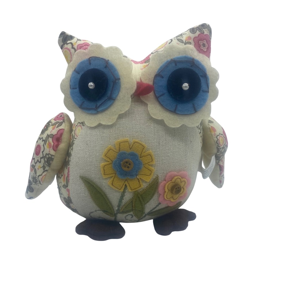 Hobby Lobby Floral Owl Plush Patchwork Fabric Decor Bird Pink Yellow Green 7"